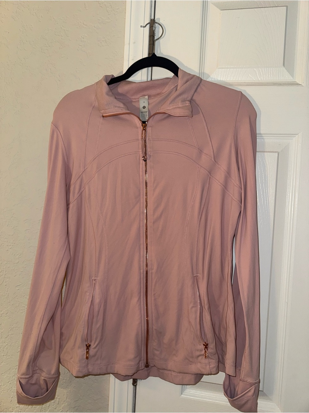 Lululemon Define Jacket Rose Gold Zip Light Pink Size 14 Full Zip Athletic Yoga